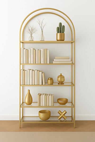 AVİBO HOME Bella 5 Raflı Kitaplık Dekoratif Aksesuar Rafı Mutfak Rafı Şeffaf Cam