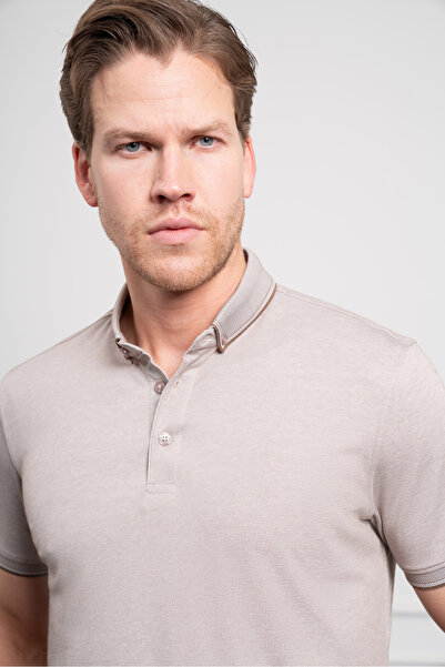 Morven Ανδρικό μπλουζάκι με μπεζ Trend Mercerized με μονόχρωμο γιακά με κουμπιά Dynamic Fit