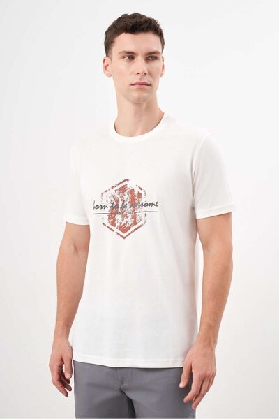 Morven Чоловіча біла футболка з принтом Suprem Trend Suprem з динамічним вирізом горловини