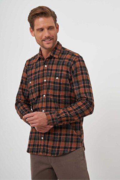 Morven Ανδρικό ΚΑΦΕ Trend καρό πουκάμισο Ξυλοκόπο με κανονική εφαρμογή με γιακά