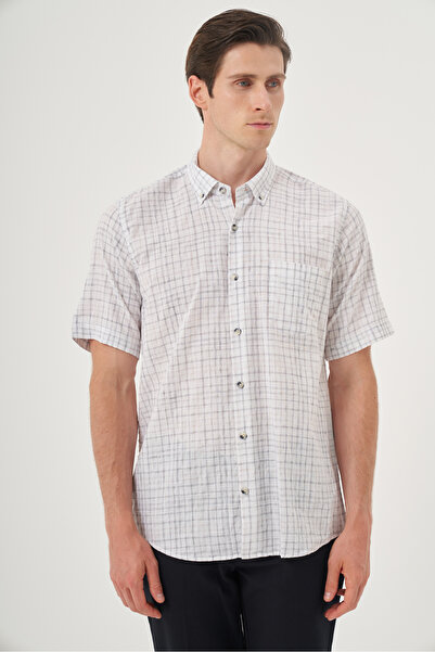 Morven Ανδρικό μαύρο λινό πουκάμισο με κοντό μανίκι με κουμπιά και κοντό μανίκι