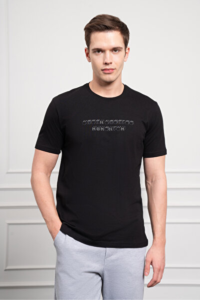 Morven Men's Black Trend Crew Neck Dynamic Fit Cotton T-Shirt
