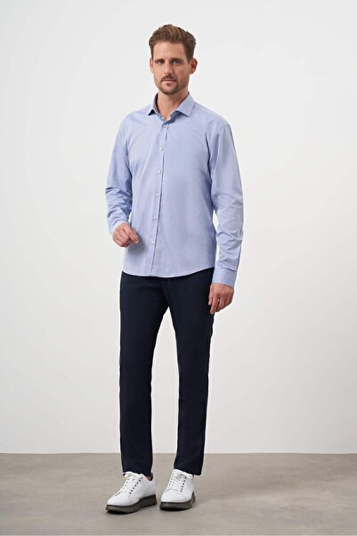 Morven Cămașă pentru bărbați, albastră, din bumbac, cu model, cu guler italian