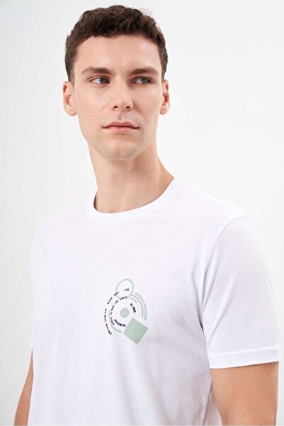 Morven Чоловіча біла футболка з принтом Suprem Trend Suprem з динамічним вирізом горловини