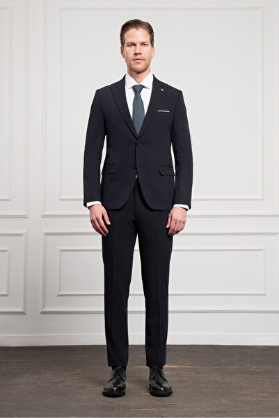 Morven Чоловічий темно-синій костюм Basic Slim Fit з гострим коміром