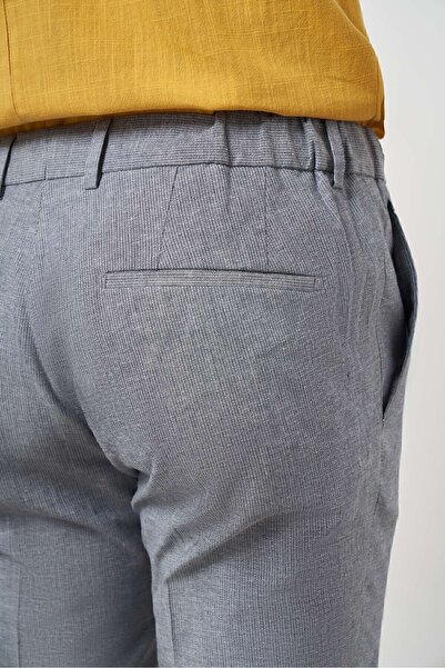 Morven Erkek Lacivert Keten Desenli Yandan Lastikli Slim Fit Pantolon