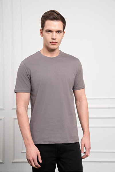 Morven Ανδρικό βαμβακερό μπλουζάκι Anthracite Basic Crew Neck Dynamic Fit