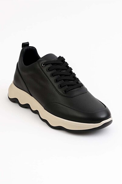 Morven Men's Black Leather Thick Soled Sneaker Shoes