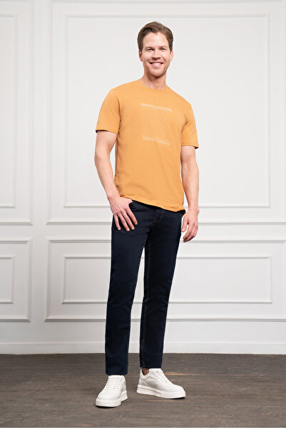 Morven Ανδρικό βαμβακερό μπλουζάκι με κίτρινο μουστάρδα Trend Crew Neck Dynamic Fit