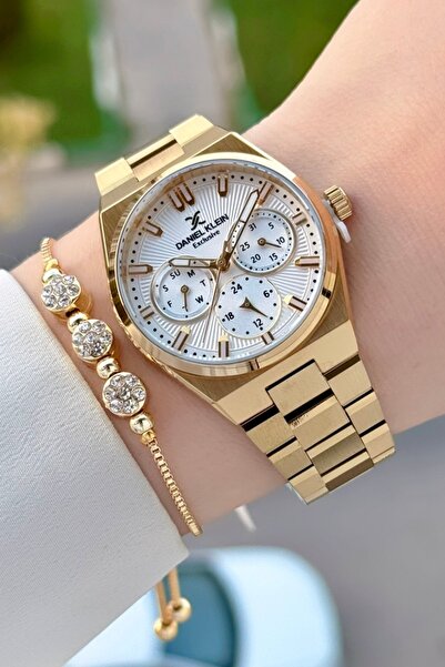 Daniel Klein Gold Renk İç Göstergeleri Aktif Kadın Kol Saati ve Bileklik
