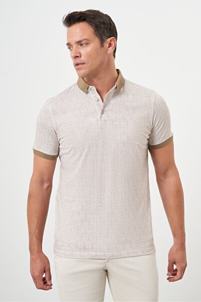 Morven Мъжка тениска с поло деколте в СВЕТЛО КАФЯВО Тенденция с компактен ротационен принт с пике