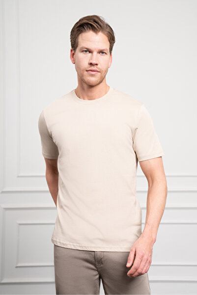 Morven Ανδρικό μπλουζάκι μπεζ Basic Crew Neck Dynamic Fit βαμβακερό