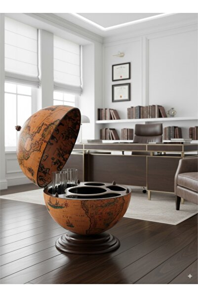 Zoffoli Masaüstü Dünya Barı “Nettuno” – 16. Yüzyıl Haritalı Dekoratif İçecek Dolabı