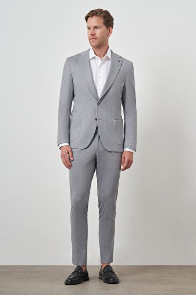 Morven Erkek Gri Trend Slim Fit Mono Yaka Takım Elbise