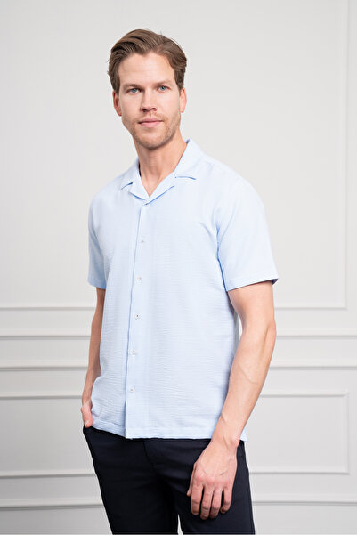Morven Мъжка риза с къс ръкав с отворена яка, A. BLUE