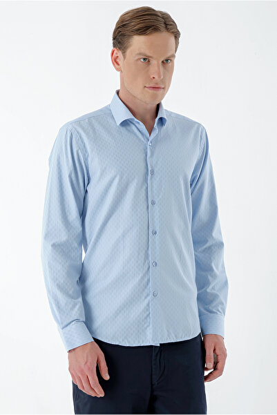 Morven Erkek A. MAVİ Trend Çizgili Panolu İtalyan Yaka Slim Fit Gömlek