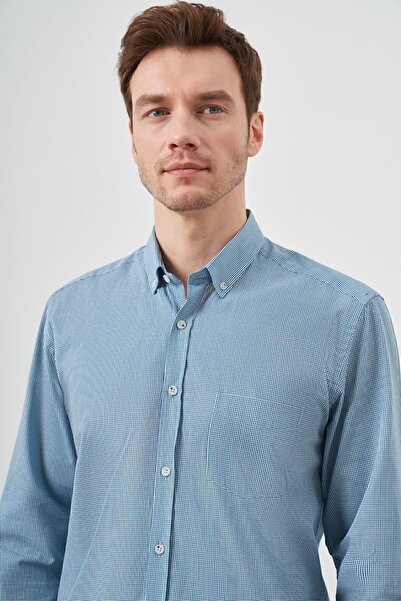 Morven Ανδρικό πουκάμισο με κανονική εφαρμογή με πράσινο βαμβακερό καρό γιακά