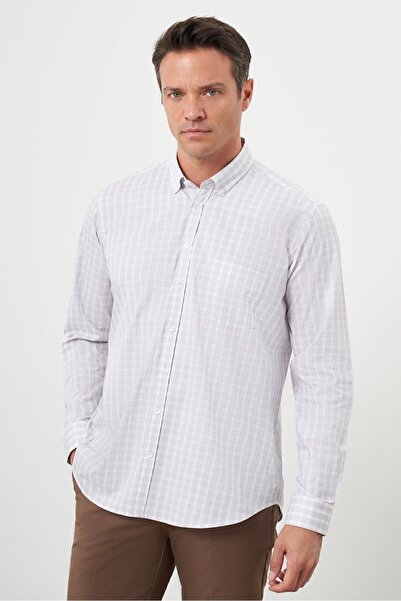 Morven Чоловіча сорочка відкритого кавового кольору з кишенями з бавовни, ґудзиками та коміром, прямий крій