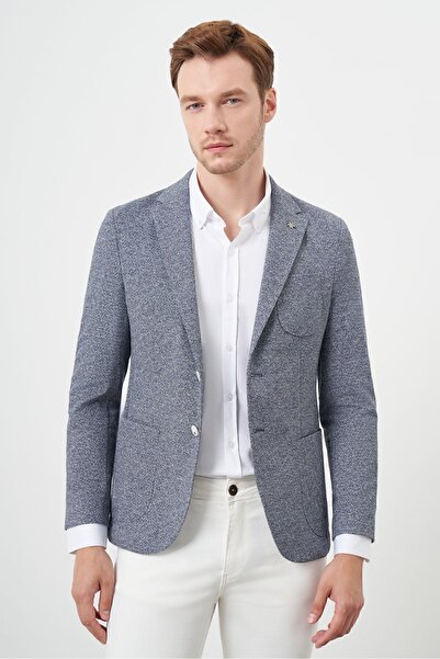 Morven Ανδρικό Indigo Knitted Slim Fit Τσάντα Τσέπης Μονόκλινο Αθλητικό Μπουφάν