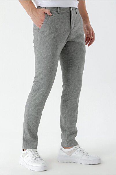 Morven Men's Black Bond Patterned Polyviscose-Linen Slim Fit Trousers