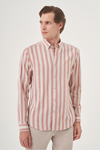 Morven Men's Tile Cotton Trend Dynamic Fit Button Collar Shirt