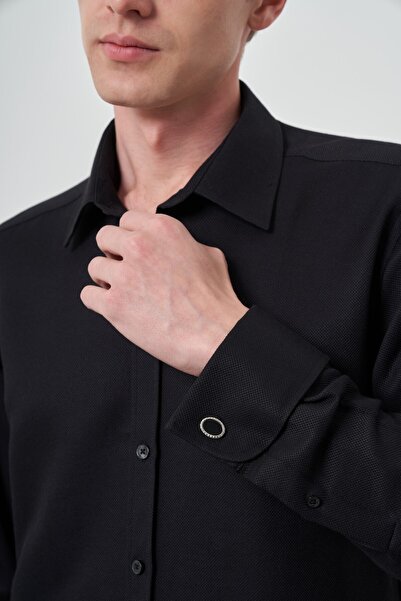 Morven Чоловіча сорочка чорного кольору з манжетами та жорстким коміром