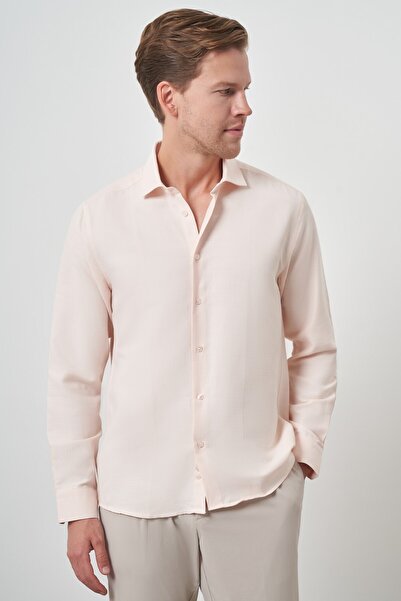 Morven Мъжка розова риза с италианска яка Slim Fit