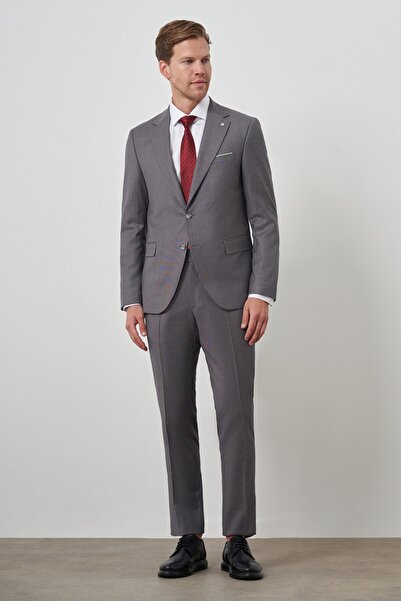 Morven Men's Gray Polyviscose Slim Fit Mono Collar Suit