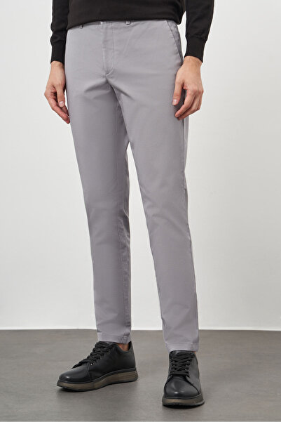 Morven Erkek Gri Pamuk Yan Cep Slim Fit Chino Pantolon