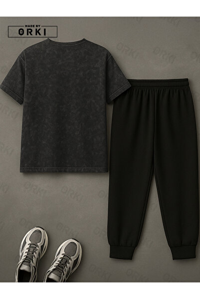 EFFRENATU King of the Street Printed Oversize Large Size Black Tie-Dye T-Shirt & Black Pants Tracksuit Set