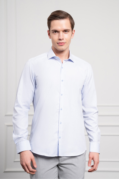 Morven Чоловіча сорочка A. MAVİ з бавовни, облягаючий крій, італійський комір