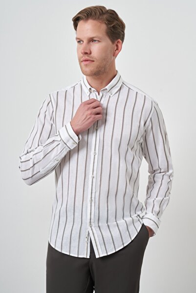 Morven Men's Khaki Linen Dynamic Fit Button Collar Shirt