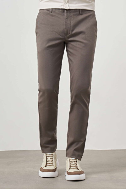Morven Erkek Haki Yazlık Pamuk Yan Cep Slim Fit Chino Pantolon
