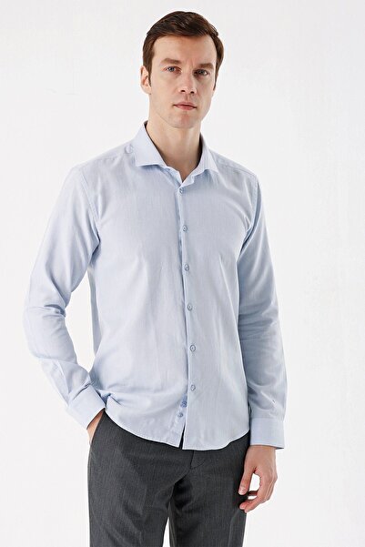 Morven قميص أكسفورد قصير من القطن الأزرق للرجال