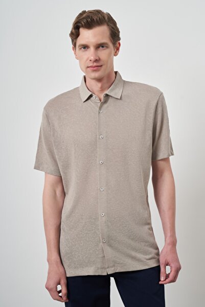 Morven Cămașă cu mânecă scurtă pentru bărbați, bej, cu guler apachy
