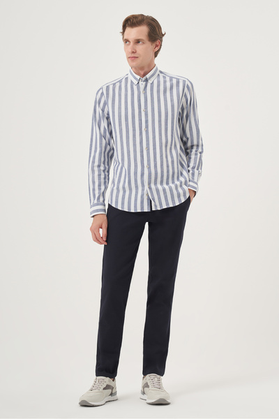 Morven Men's Navy Blue Cotton Trend Dynamic Fit Button Collar Shirt