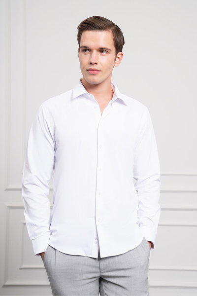 Morven Чоловіча біла сорочка Slim Fit з вузьким кроєм та жорстким коміром