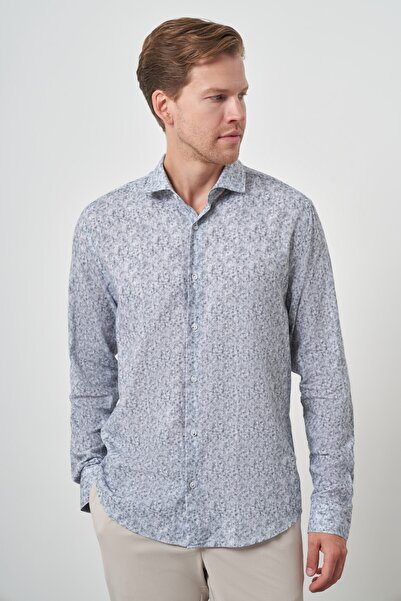 Morven Men's Gray Linen Trend Dynamic Fit Button Collar Shirt