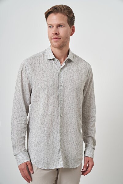 Morven Чоловіча сорочка з зеленого льону Trend Dynamic Fit з ґудзиковим коміром