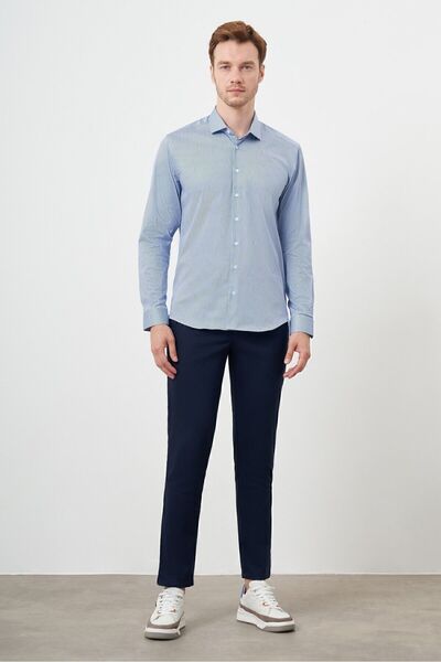 Morven Cămașă pentru bărbați, albastră, din bumbac, cu model, cu guler italian