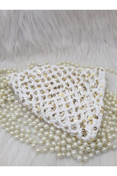 HAPPY HANDMADE Charm Gift/Bridal Hat with Gold Sequins/Bridal Accessory/Wedding Hat/Hand Knitted Crochet Beret/Sequins