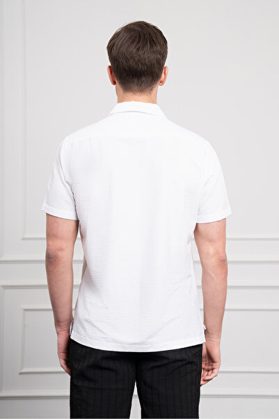 Morven Чоловіча біла сорочка з коротким рукавом та коміром-стійкою