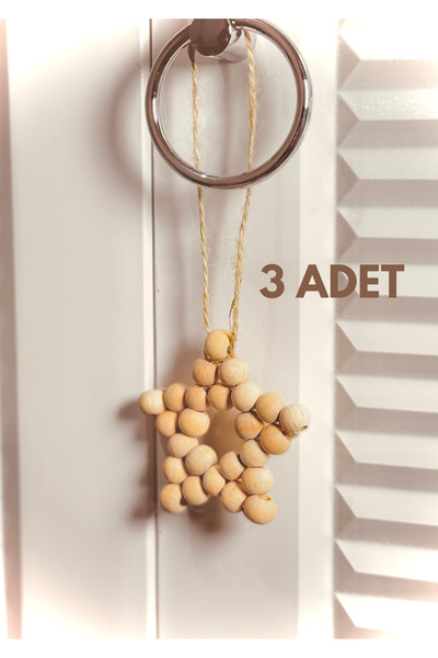 MACROMEKİDS 3’lü Ahşap Boncuklu Yıldız Süs | Bebek Odası Dekoru | Kapı Süsü |...