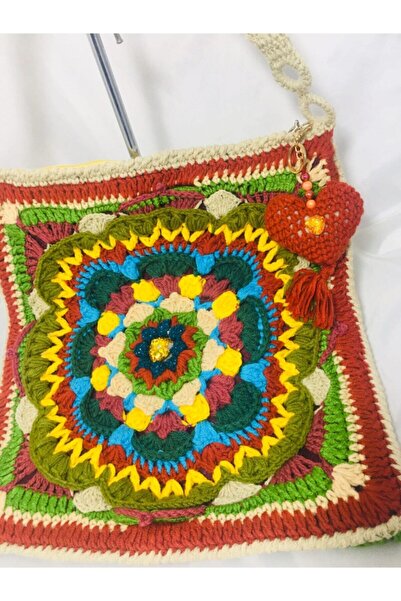 drt tasarım El Örgüsü Mandala Motif Desen Oversize Çanta