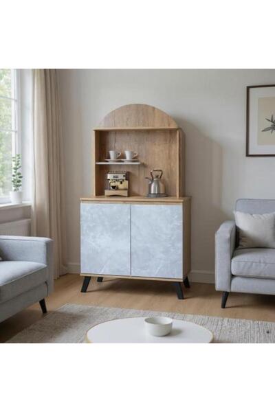 BAITY Elegant Two-Tier Coffee Cabinet - Wooden with Gray
