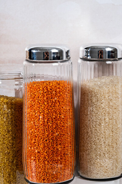 Homekolik Set of 12 Long Glass Jars with Silver Lids 1500 ml – Storage Container Set for Legumes/Pasta/Flour-Sugar