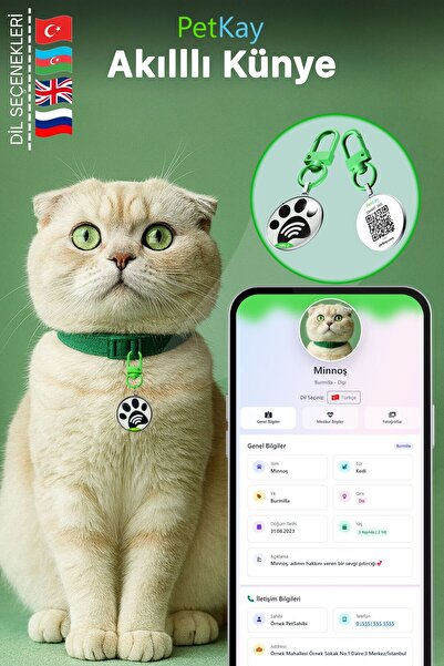 petkay Kediler Için Akıllı Künye, Nfc Dijital Isimlik Ve Tasma Künyesi Qr Kod...