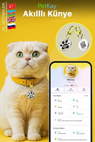 petkay Kediler Için Akıllı Künye, Nfc Dijital Isimlik Ve Tasma Künyesi Qr Kod...