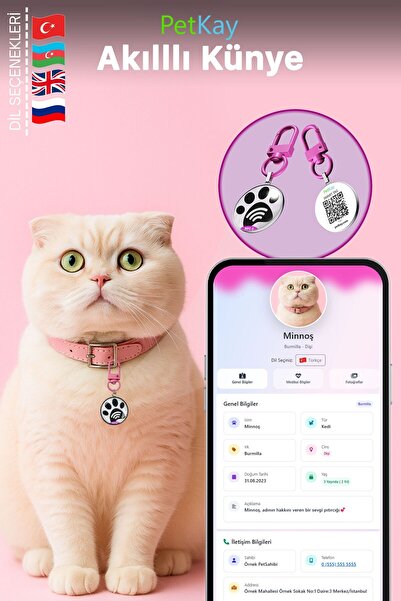 petkay Kediler Için Akıllı Künye, Nfc Dijital Isimlik Ve Tasma Künyesi Qr Kod...