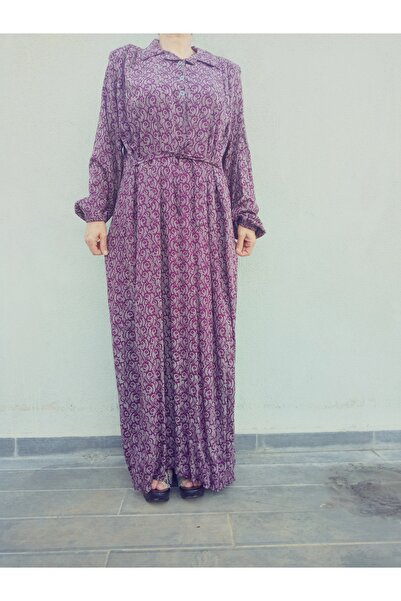 hoaryage Колан с яка на талията, ръкави с копчета, дълъг ръкав, рокля за майк...